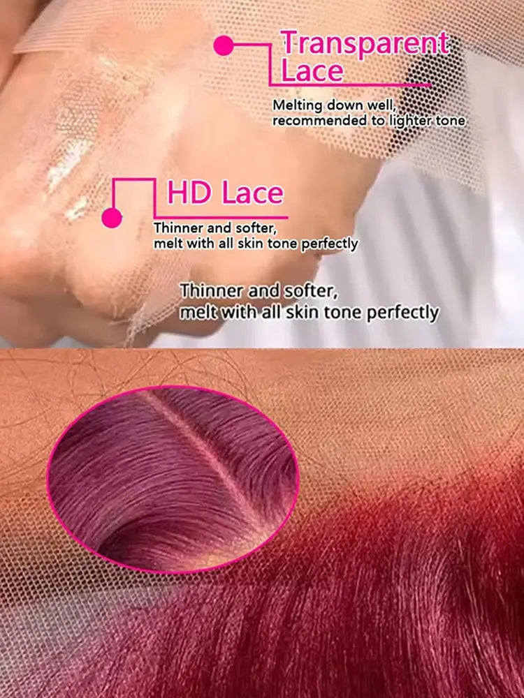 200% Body Wave Wig Burgundy 99J Lace Front Wig 13x4 13x6 HD Lace Frontal Wig Human Hair Pre Plucked 99j Red Colored Wig luxelootstore