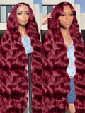 200% Body Wave Wig Burgundy 99J Lace Front Wig 13x4 13x6 HD Lace Frontal Wig Human Hair Pre Plucked 99j Red Colored Wig luxelootstore