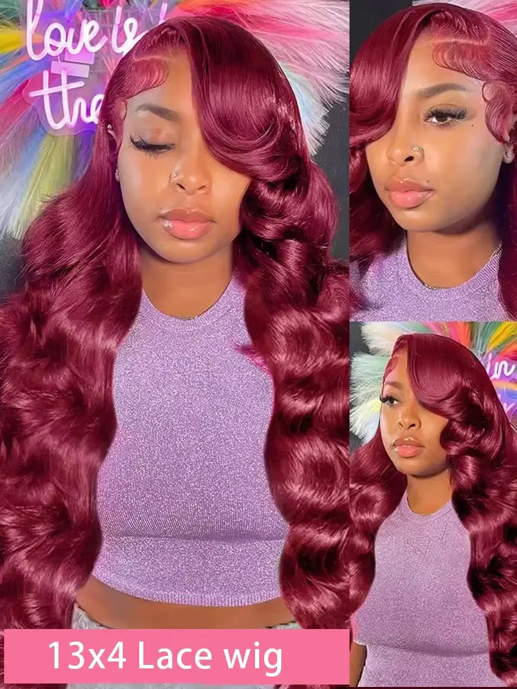 200% Body Wave Wig Burgundy 99J Lace Front Wig 13x4 13x6 HD Lace Frontal Wig Human Hair Pre Plucked 99j Red Colored Wig luxelootstore