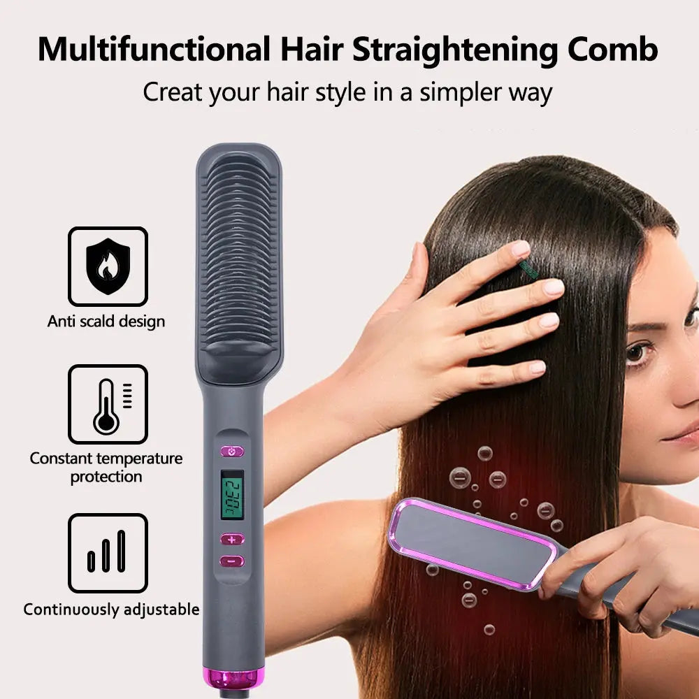 Electric Hot Comb Multifunctional Straight Hair Straightener Comb Negative Ion Anti-Scalding Styling Tool Straightening Brush luxelootstore