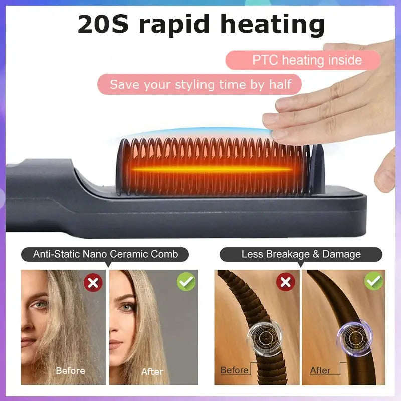 Electric Hot Comb Multifunctional Straight Hair Straightener Comb Negative Ion Anti-Scalding Styling Tool Straightening Brush luxelootstore