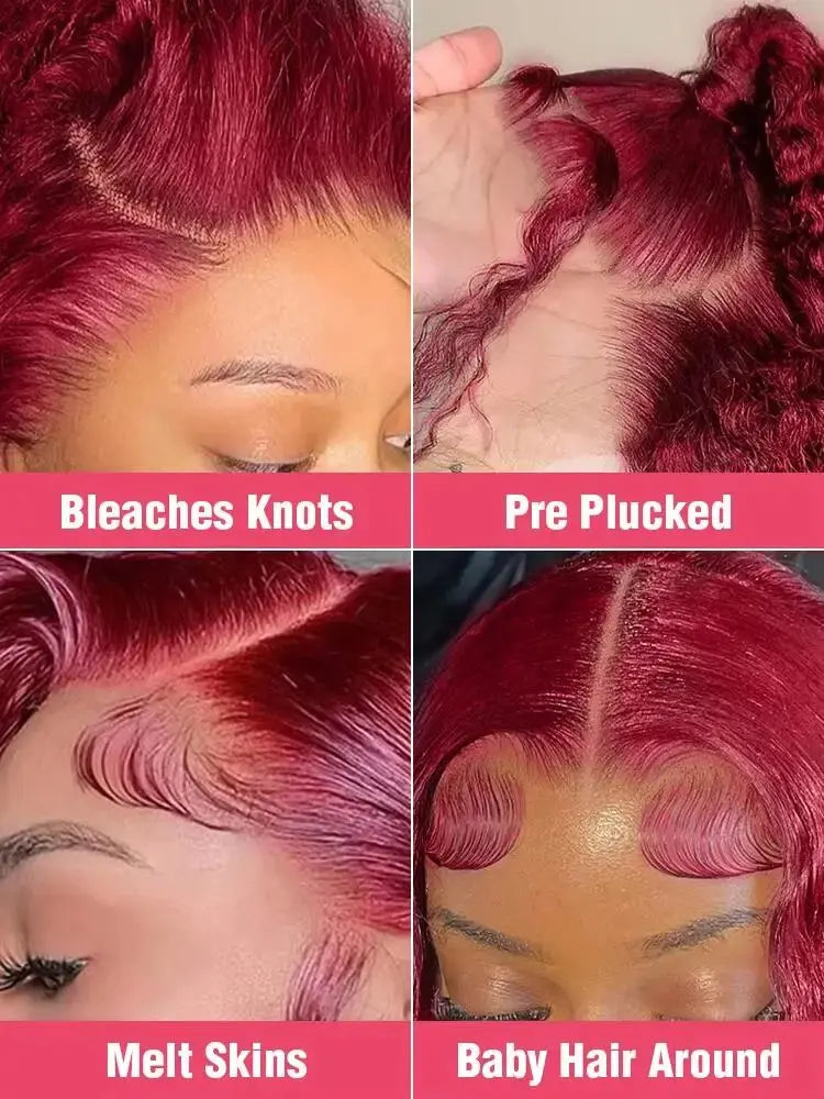 200% Body Wave Wig Burgundy 99J Lace Front Wig 13x4 13x6 HD Lace Frontal Wig Human Hair Pre Plucked 99j Red Colored Wig luxelootstore
