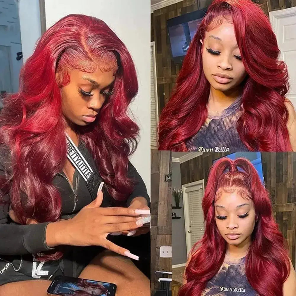 200% Body Wave Wig Burgundy 99J Lace Front Wig 13x4 13x6 HD Lace Frontal Wig Human Hair Pre Plucked 99j Red Colored Wig luxelootstore