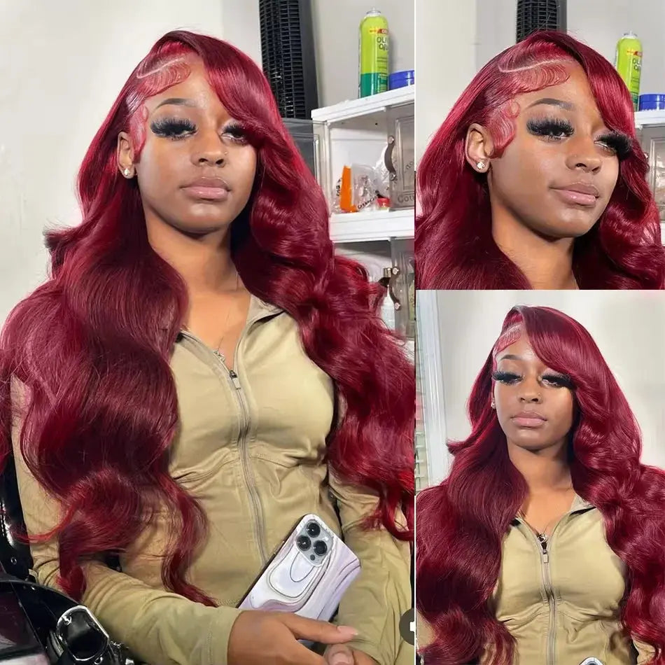 200% Body Wave Wig Burgundy 99J Lace Front Wig 13x4 13x6 HD Lace Frontal Wig Human Hair Pre Plucked 99j Red Colored Wig luxelootstore